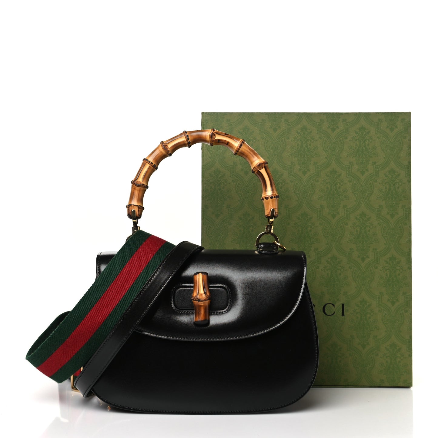 Boarded Dyana Lux Calfskin Web Medium Bamboo 1947 Top Handle Bag Black