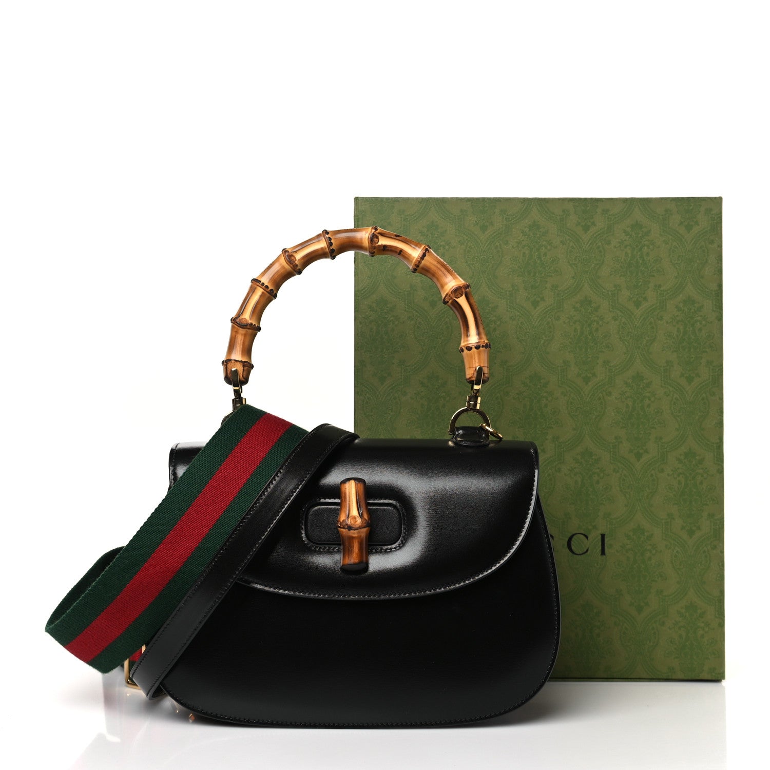 Gucci Boarded Dyana Lux Calfskin Web Medium Bamboo 1947 Top Handle Bag Black 8 of 8