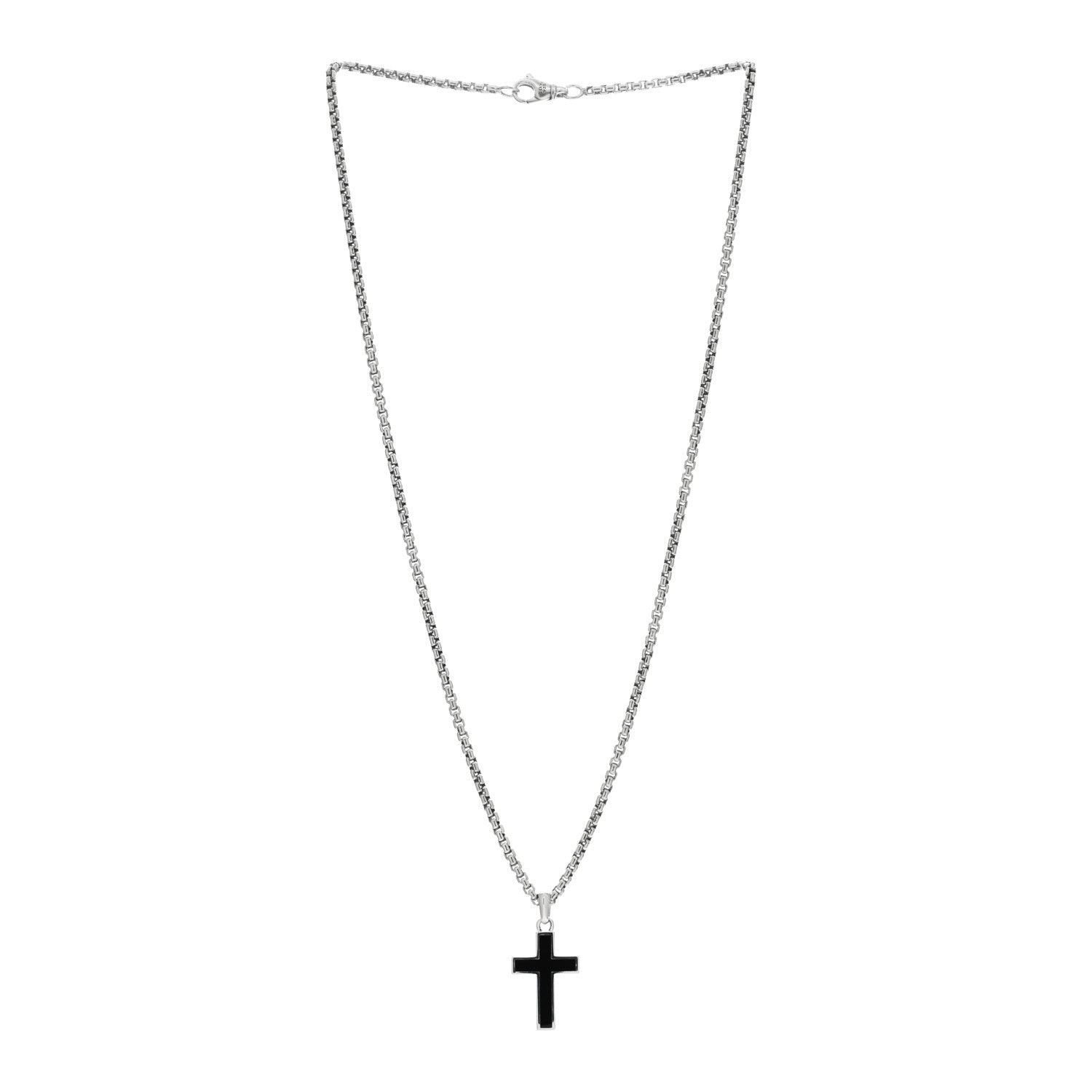 David Yurman Sterling Silver Black Onyx Exotic Stone Cross Pendant Necklace 2 of 3