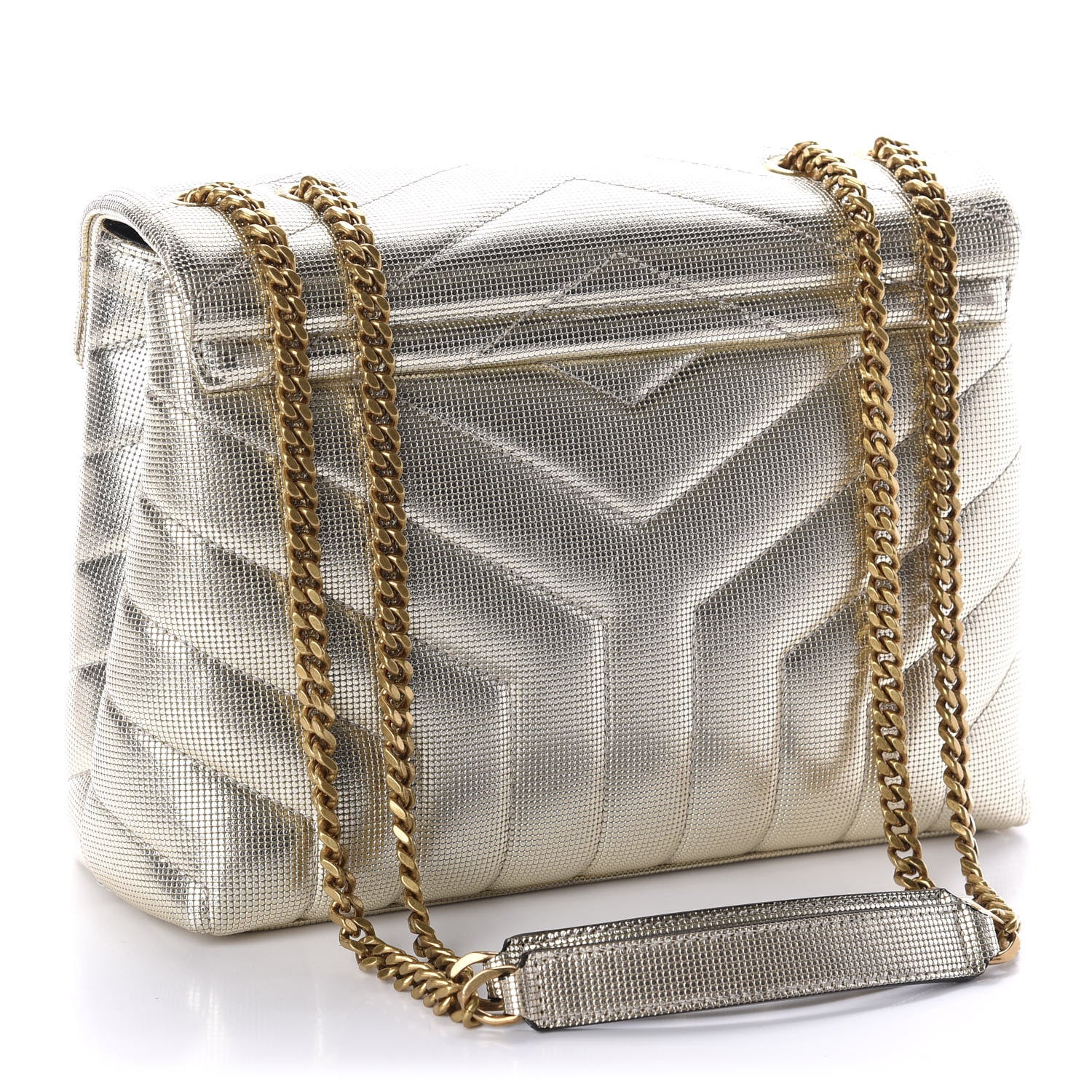 Saint Laurent Metallic Calfskin Y Quilted Small Loulou Monogram Chain Satchel Platino 3 of 11