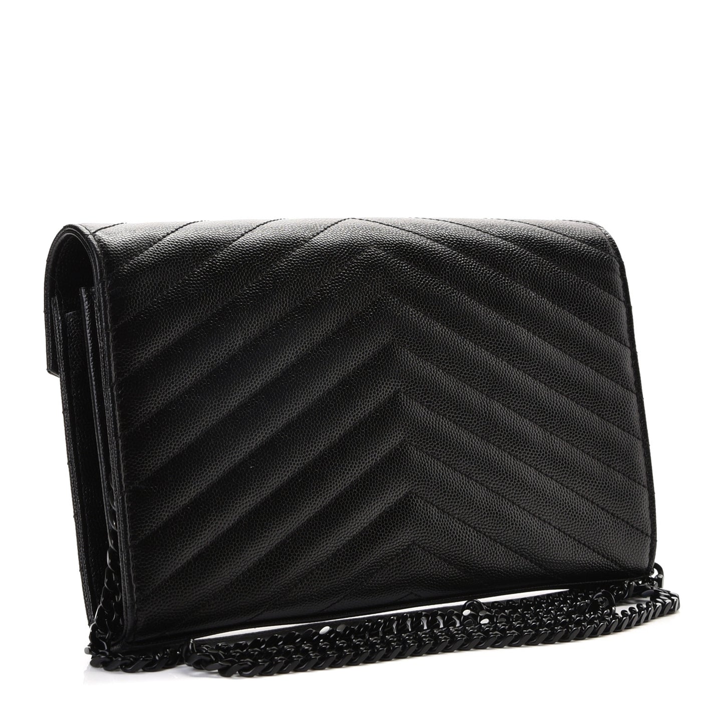 Grain De Poudre Matelasse Chevron Monogram Chain Wallet Black