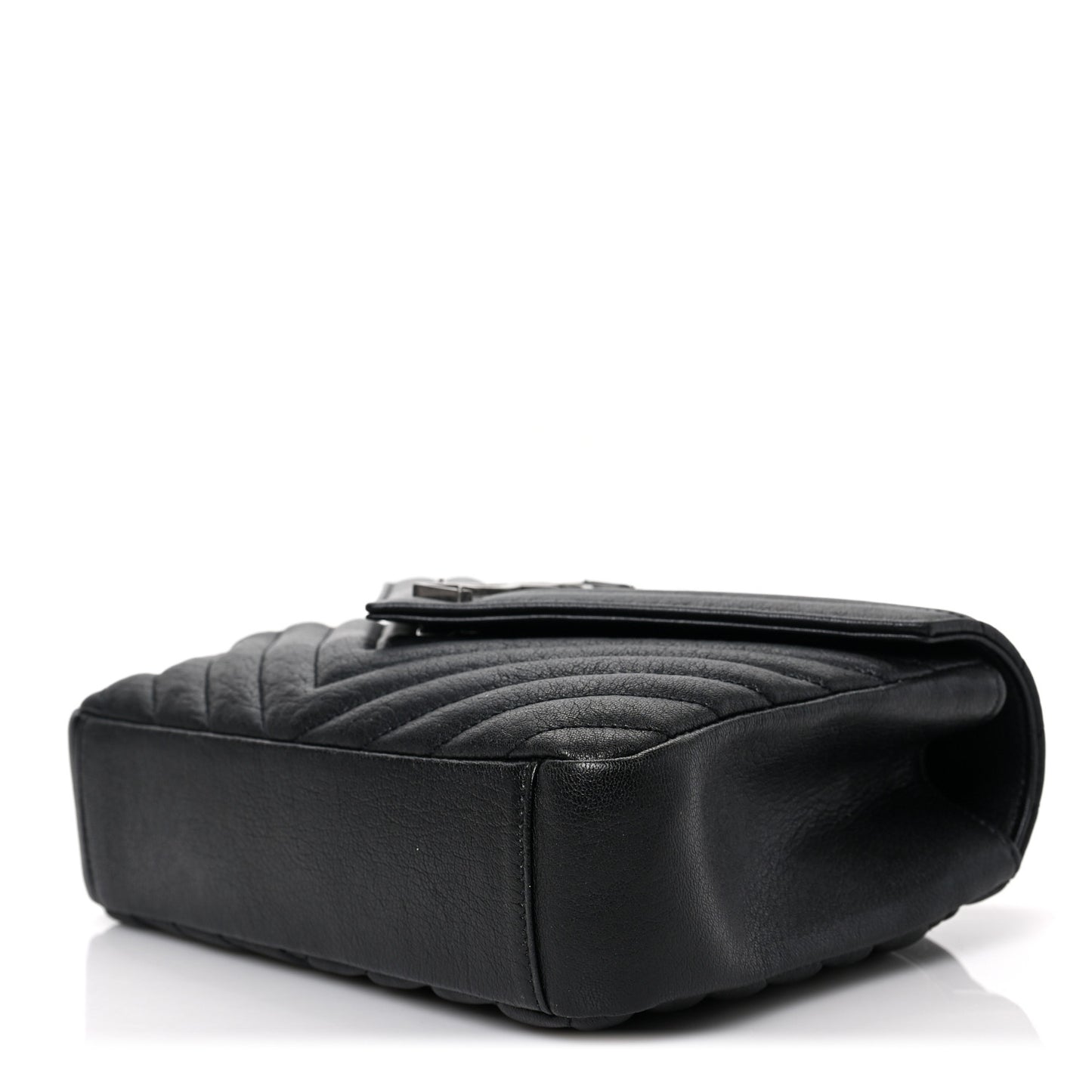 Sheepskin Matelasse Chevron Monogram Medium College Bag Black