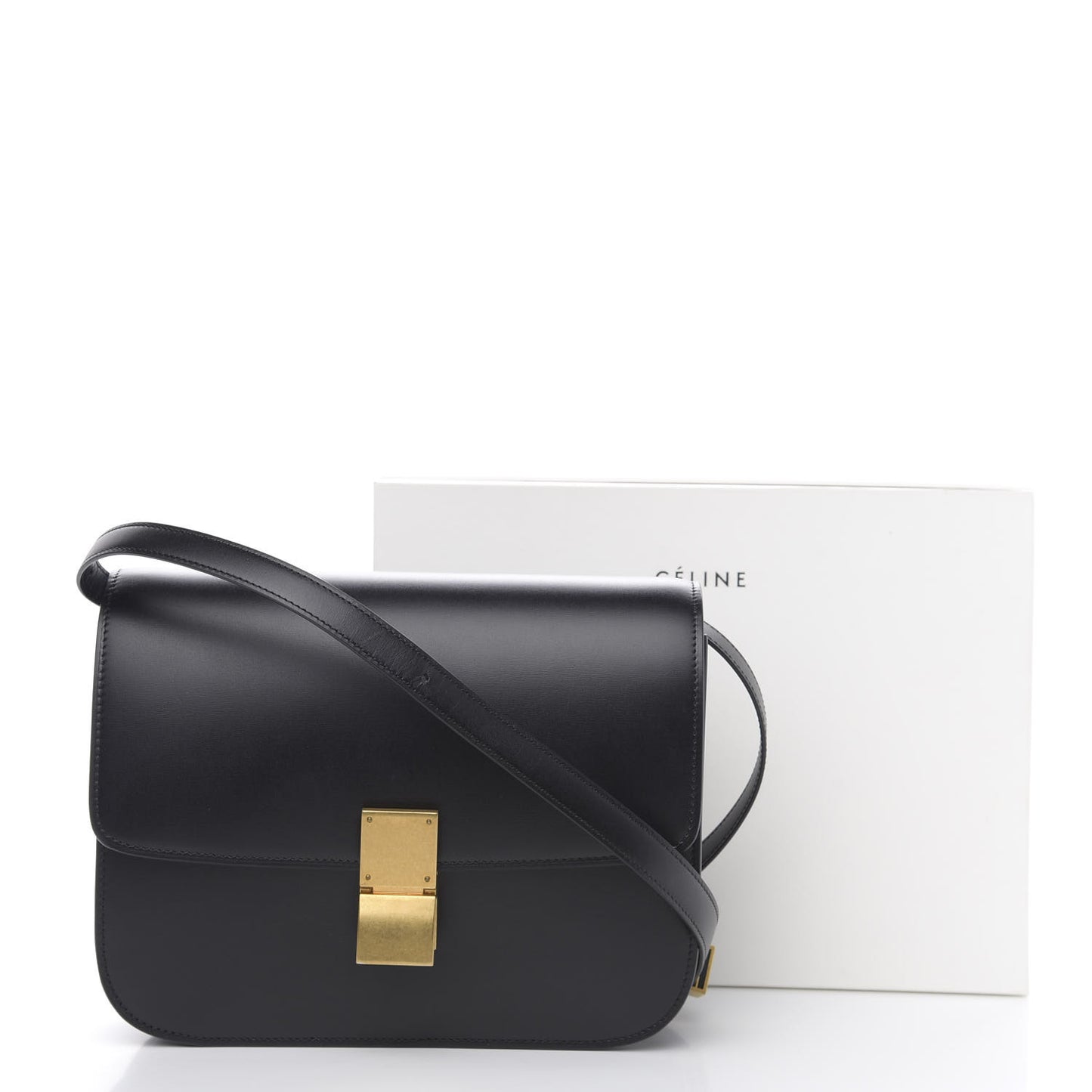 Box Calfskin Medium Classic Box Flap Bag Black