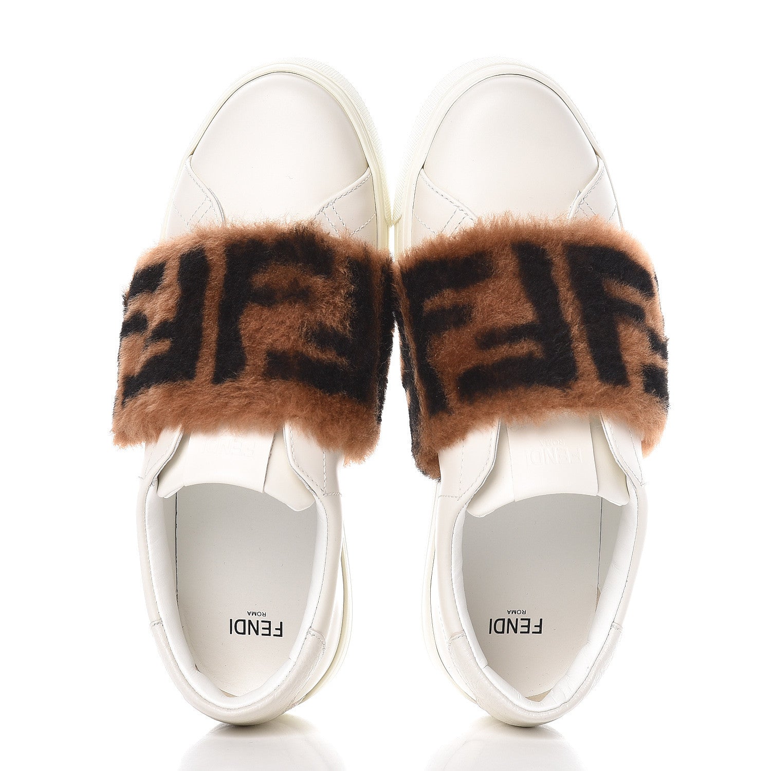 Fendi Vitello Shearling FF Velcro Slip On Sneakers 36 White 6 of 11
