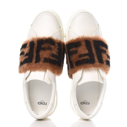 Fendi Vitello Shearling FF Velcro Slip On Sneakers 36 White 6 of 11