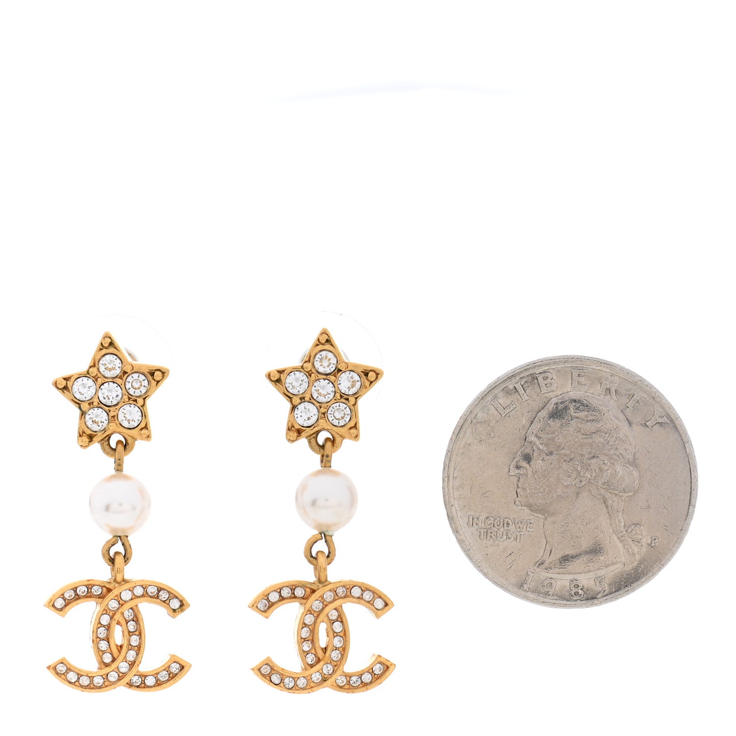 Crystal Pearl CC Star Drop Earrings Gold