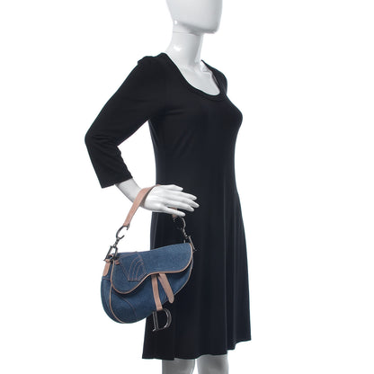 Christian Dior Patent Denim Jeans Saddle Bag Blue Pink 2 of 10