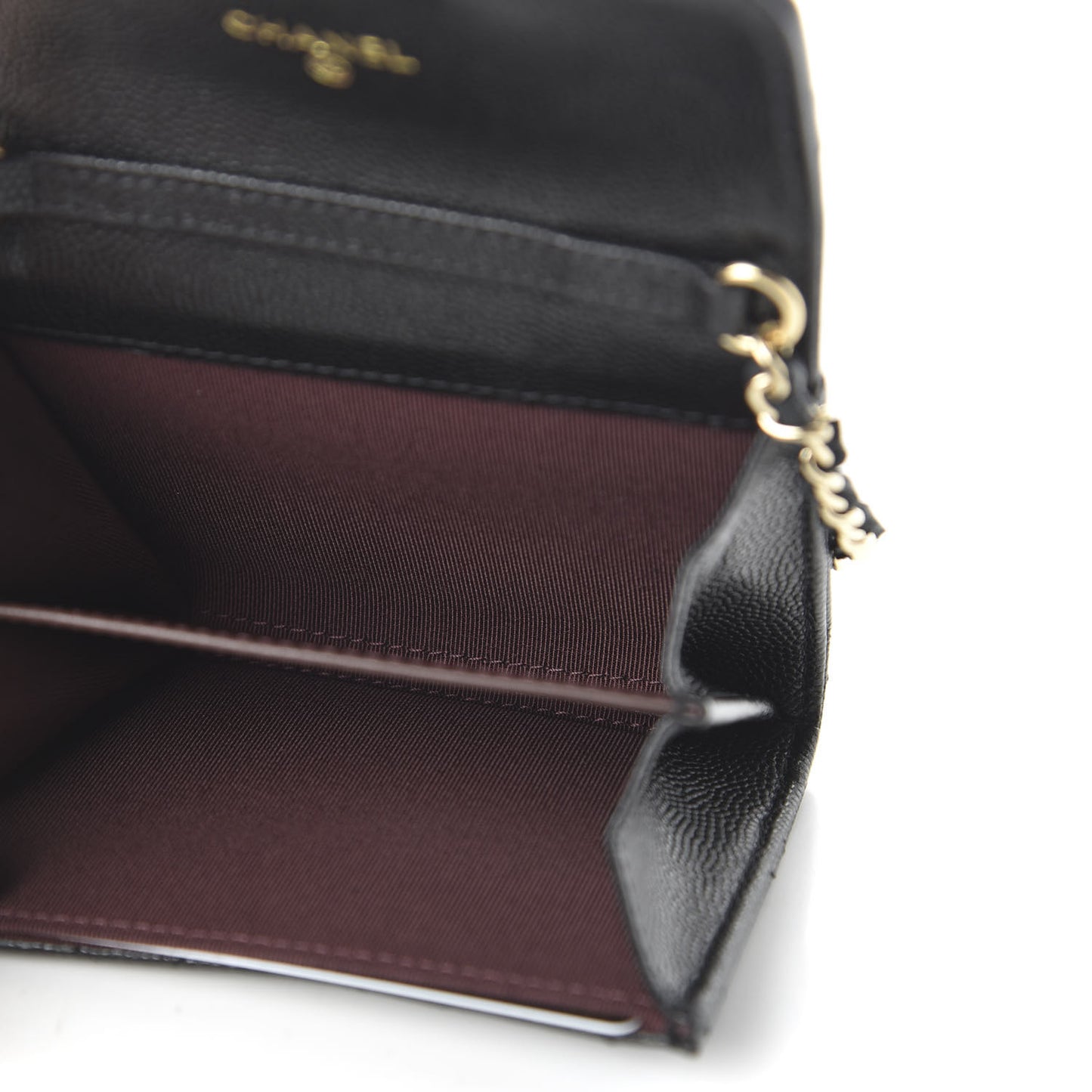Caviar Quilted Flap Card Holder On Chain Black