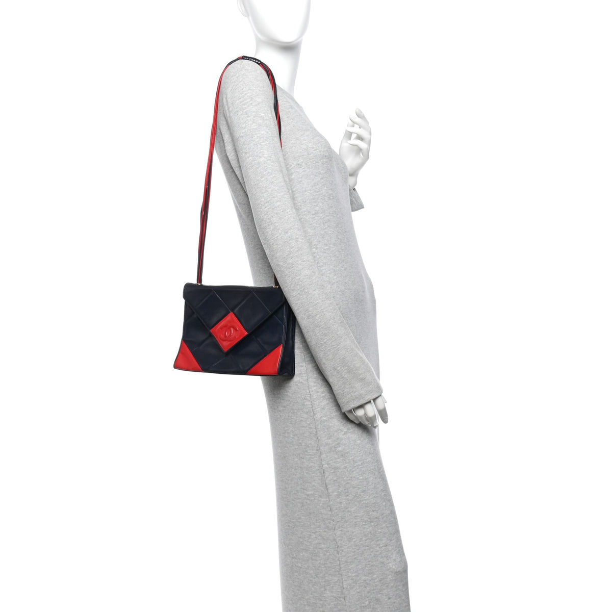 Lambskin Quilted Patchwork Camera Bag Navy Red