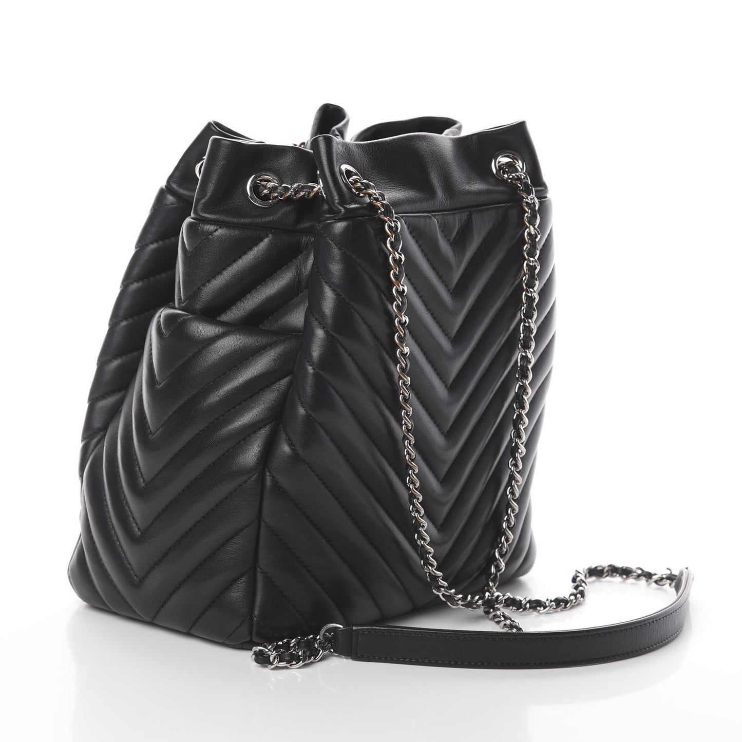 Lambskin Chevron Small Urban Spirit Drawstring Bag Black