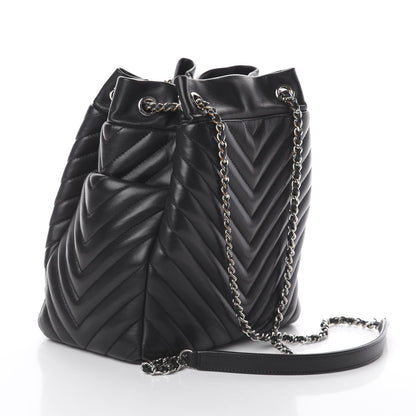 Chanel Lambskin Chevron Small Urban Spirit Drawstring Bag Black 2 of 9