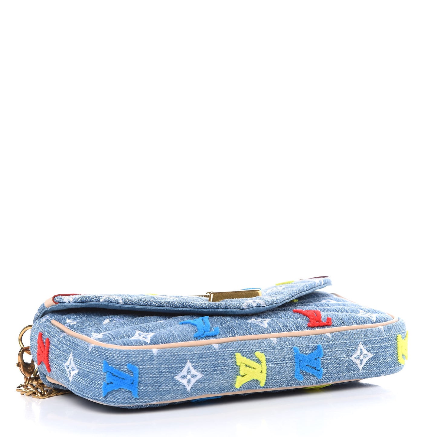 Embroidered Monogram Denim New Wave Chain Pochette Blue