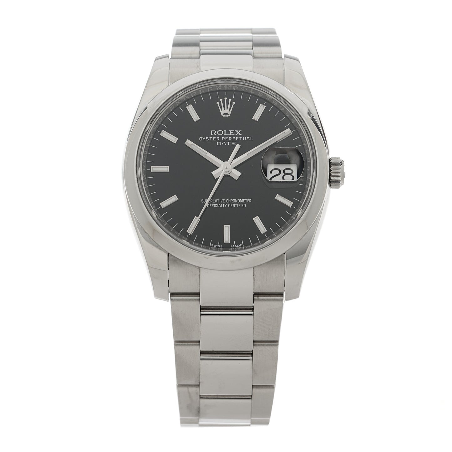 Stainless Steel 34mm Oyster Perpertual Date Watch Black 115200