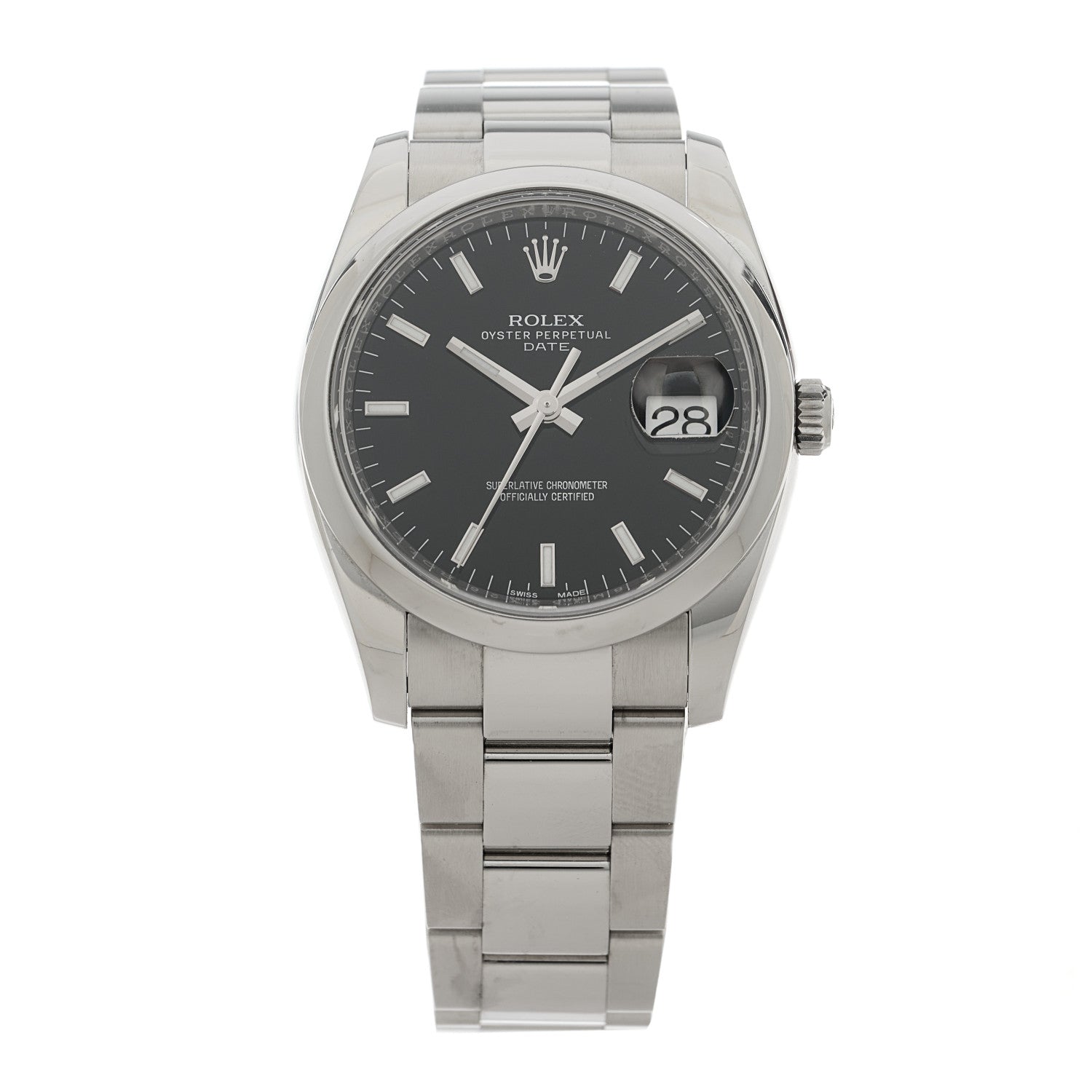 Rolex Stainless Steel 34mm Oyster Perpertual Date Watch Black 115200 1 of 5