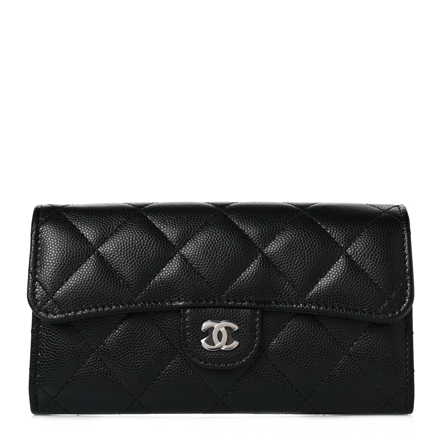 Caviar Quilted Medium Gusset Flap Wallet Black