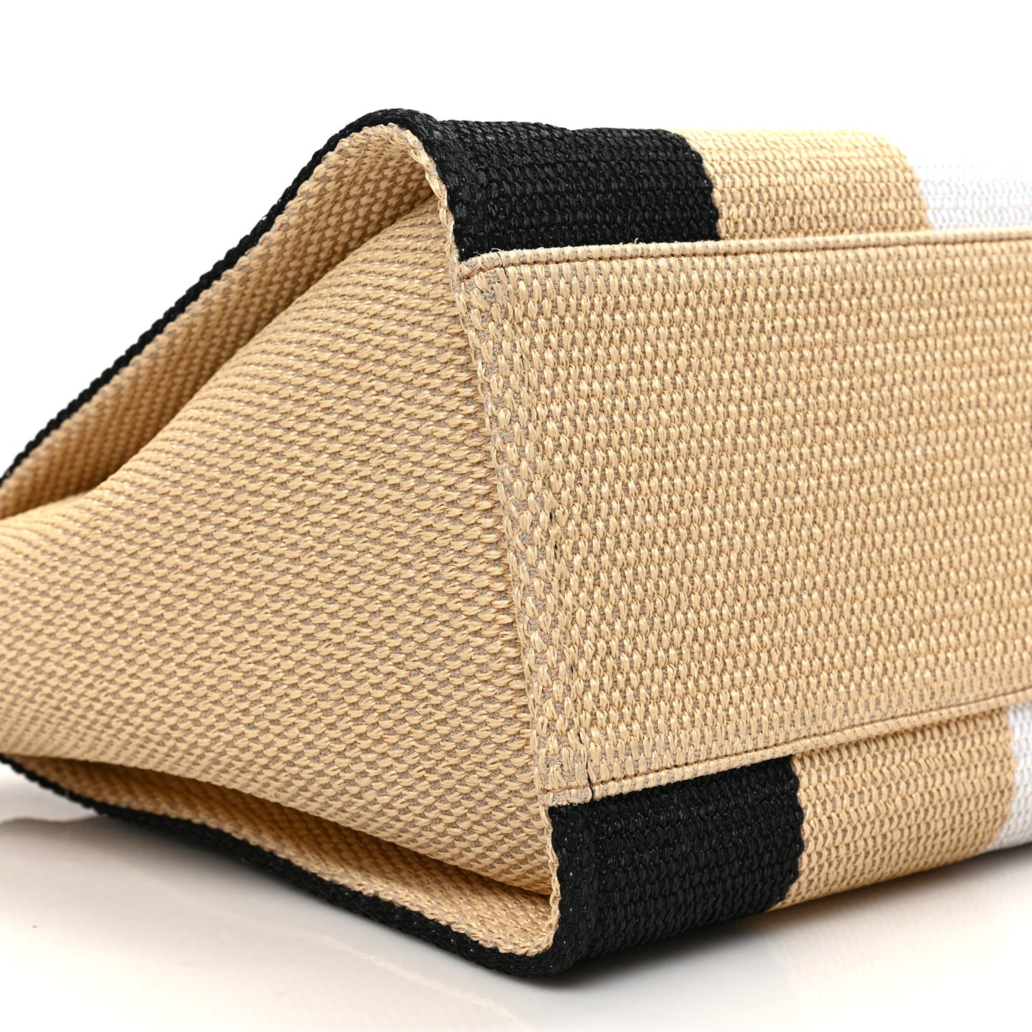 Straw Raffia Calfskin Striped Medium Deauville Tote Black Beige Ivory