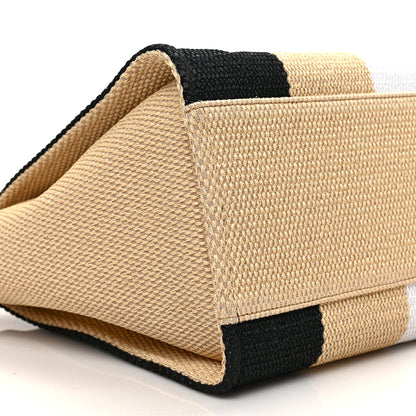 Chanel Straw Raffia Calfskin Striped Medium Deauville Tote Black Beige Ivory 8 of 9