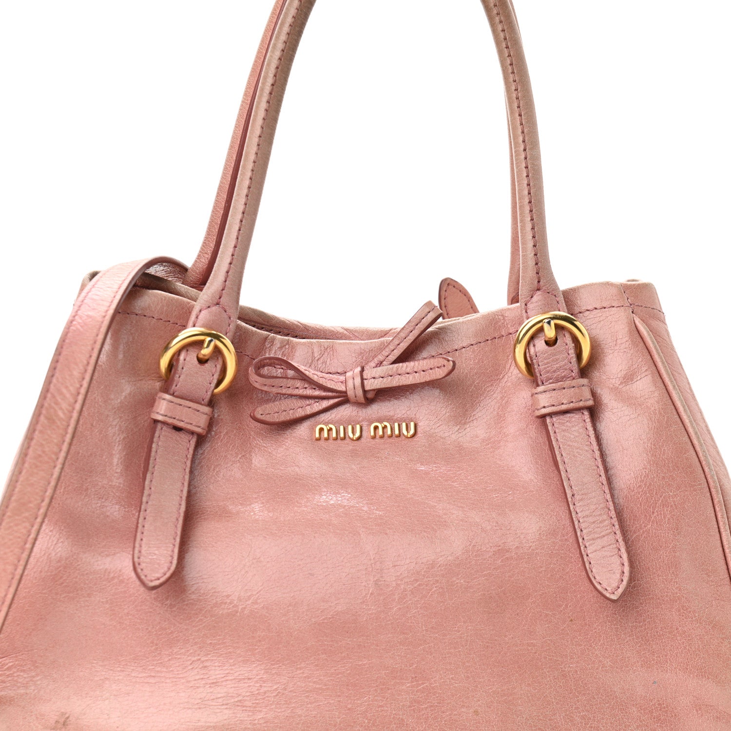 Miu Miu Vitello Shine Small Bow Shopping Tote Loto 7 of 14