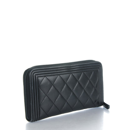 Chanel Lambskin Quilted Boy Zip Around Wallet Black 3 of 8
