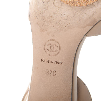 Chanel Lambskin Cap Toe CC Mary Jane Slingback Pumps 37 Beige Black 8 of 10