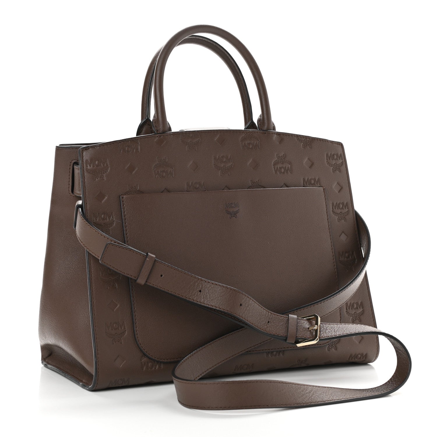 MCM Calfskin Ottomar Monogram Medium Essential Tote Chestnut 3 of 8