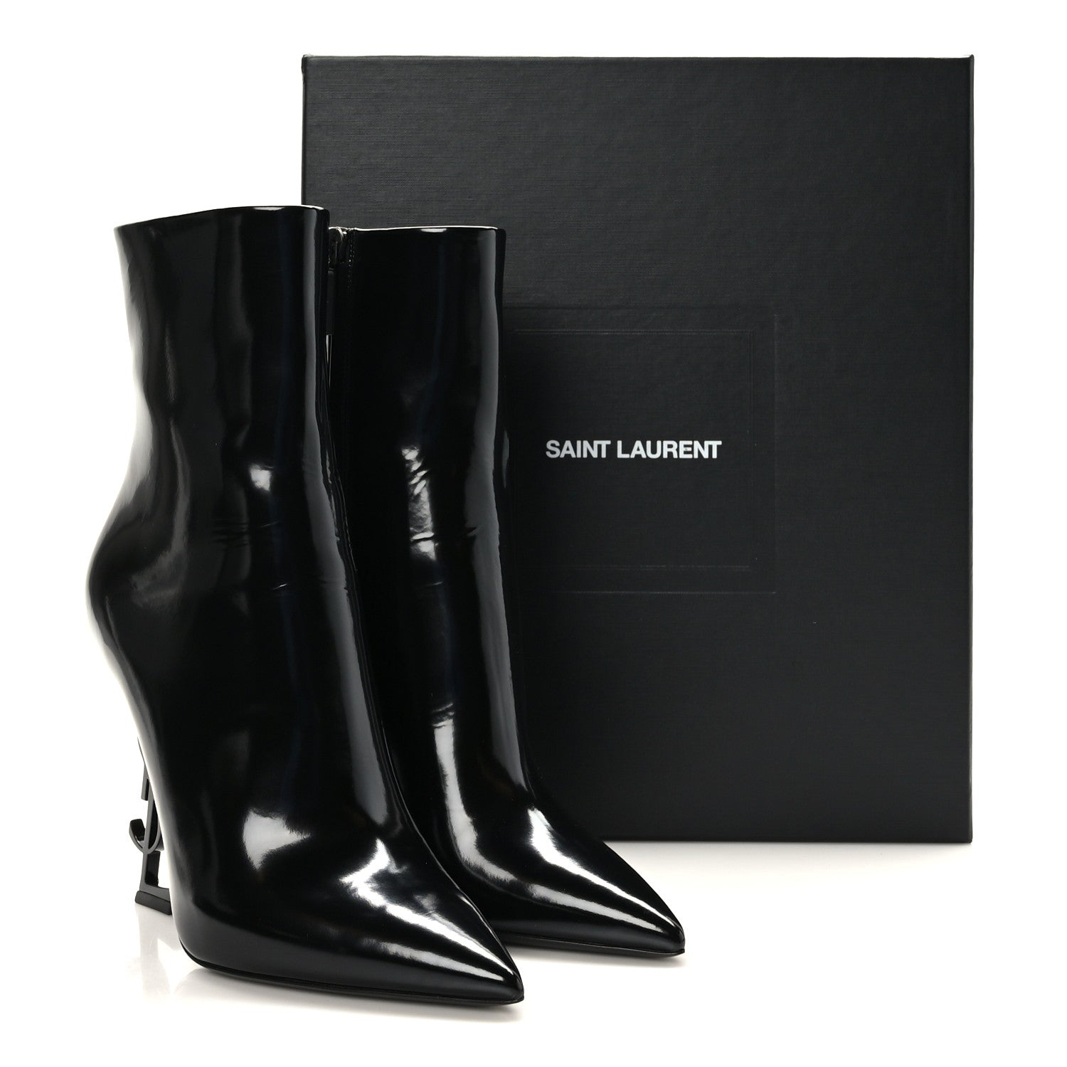Saint Laurent Glazed Calfskin Opyum Ankle Boots 40 Black 1470131