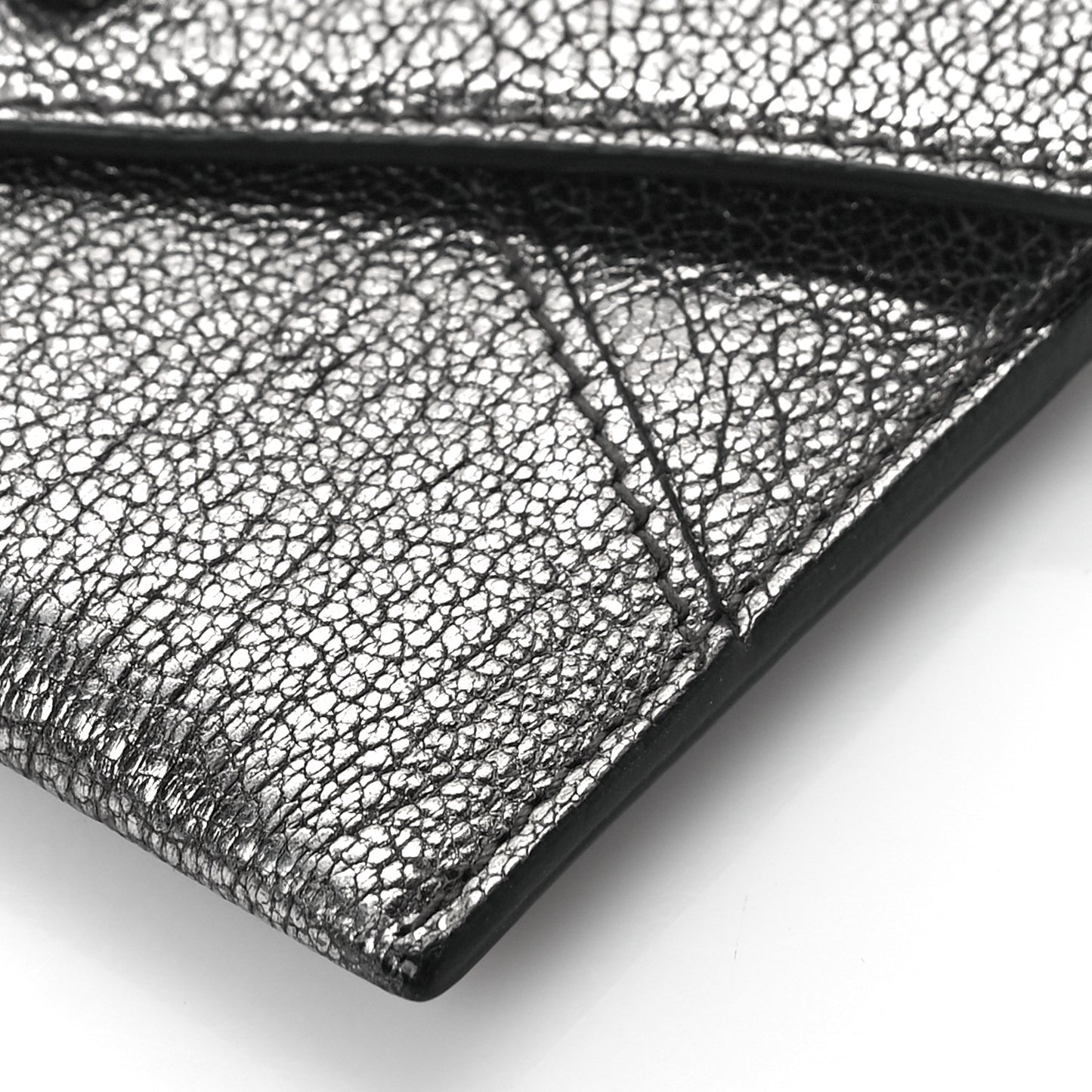 Metallic Calfskin Skull Envelope Card Holder Black Pearl