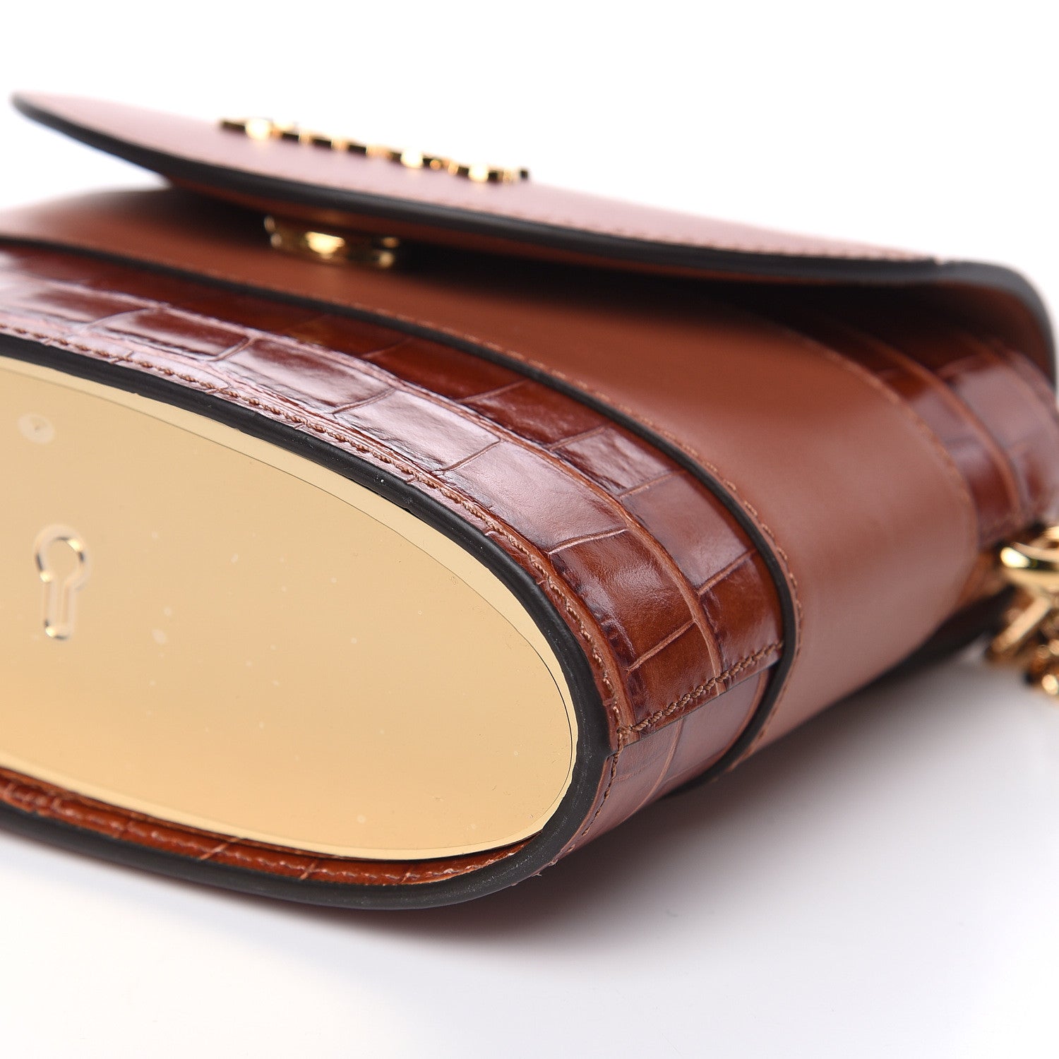 Chloe Calfskin Crocodile Embossed Small Aby Lock Chestnut Brown 8 of 8