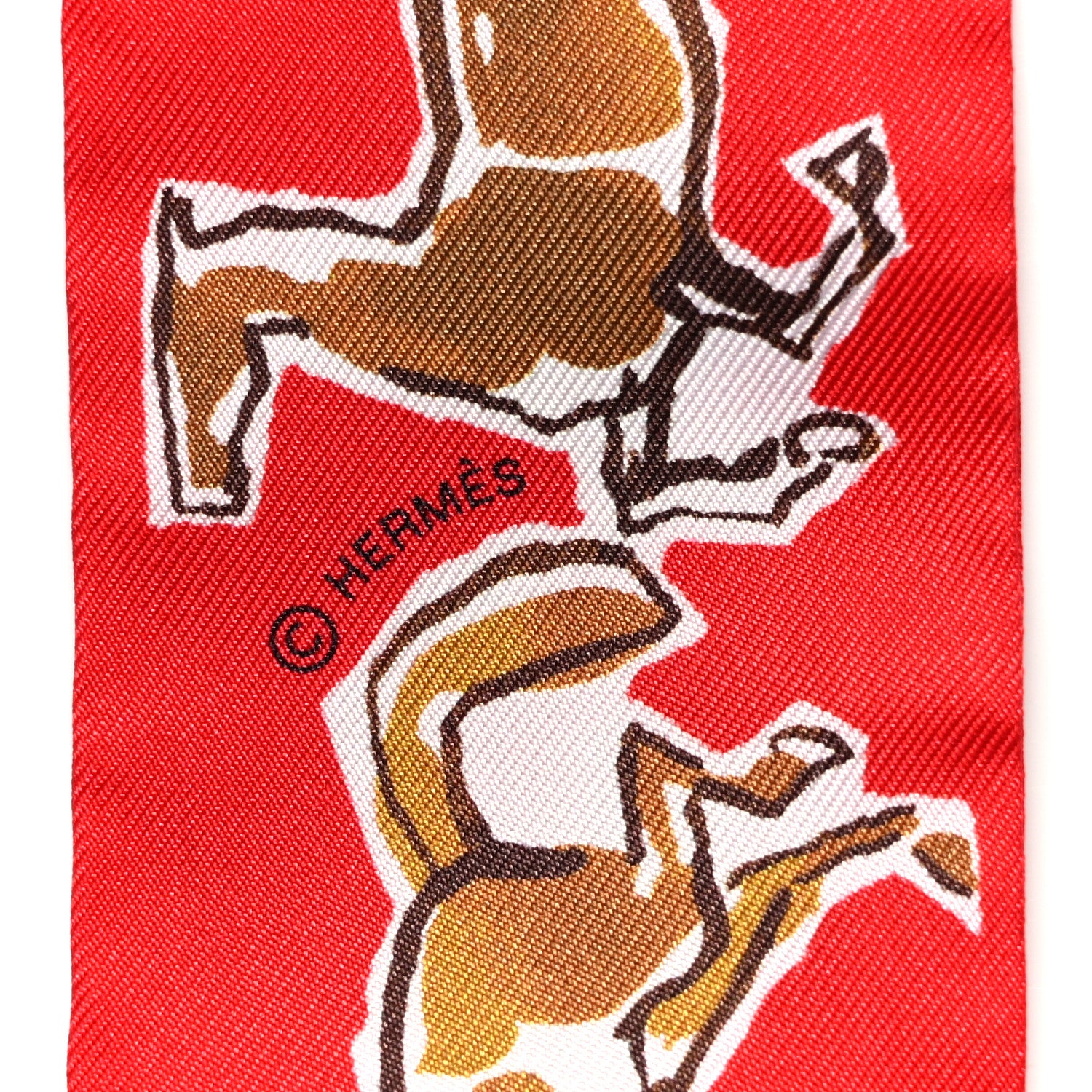 Hermes Silk Chevaux En Liberte Twilly Rouge Caramel White 4 of 4