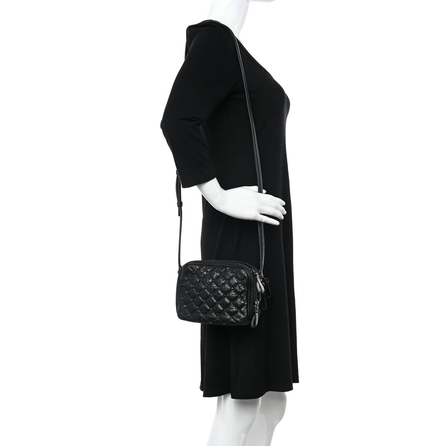 Valentino Garavani Craquele Nappa Rockstud Spike Double Zip Camera Crossbody Bag Black 2 of 13