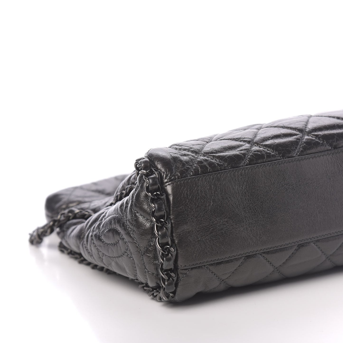 Metallic Aged Calfskin Quilted Medium Chain Me Hobo Dark Grey