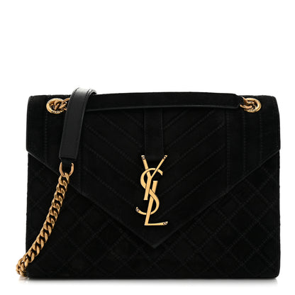 Saint Laurent Suede Mixed Matelasse Triquilt Medium Monogram Satchel  Black 1 of 10