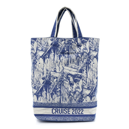 Christian Dior Canvas Print Cruise Tote Ivory Blue 1 of 10