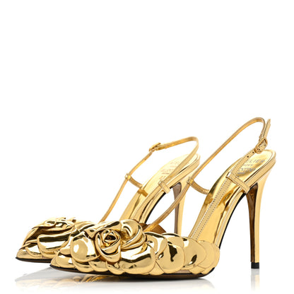 Valentino Garavani Metallic Calfskin Atelier 03 Rose Edition Slingback 110mm Pumps 37.5 Antique Brass 3 of 11