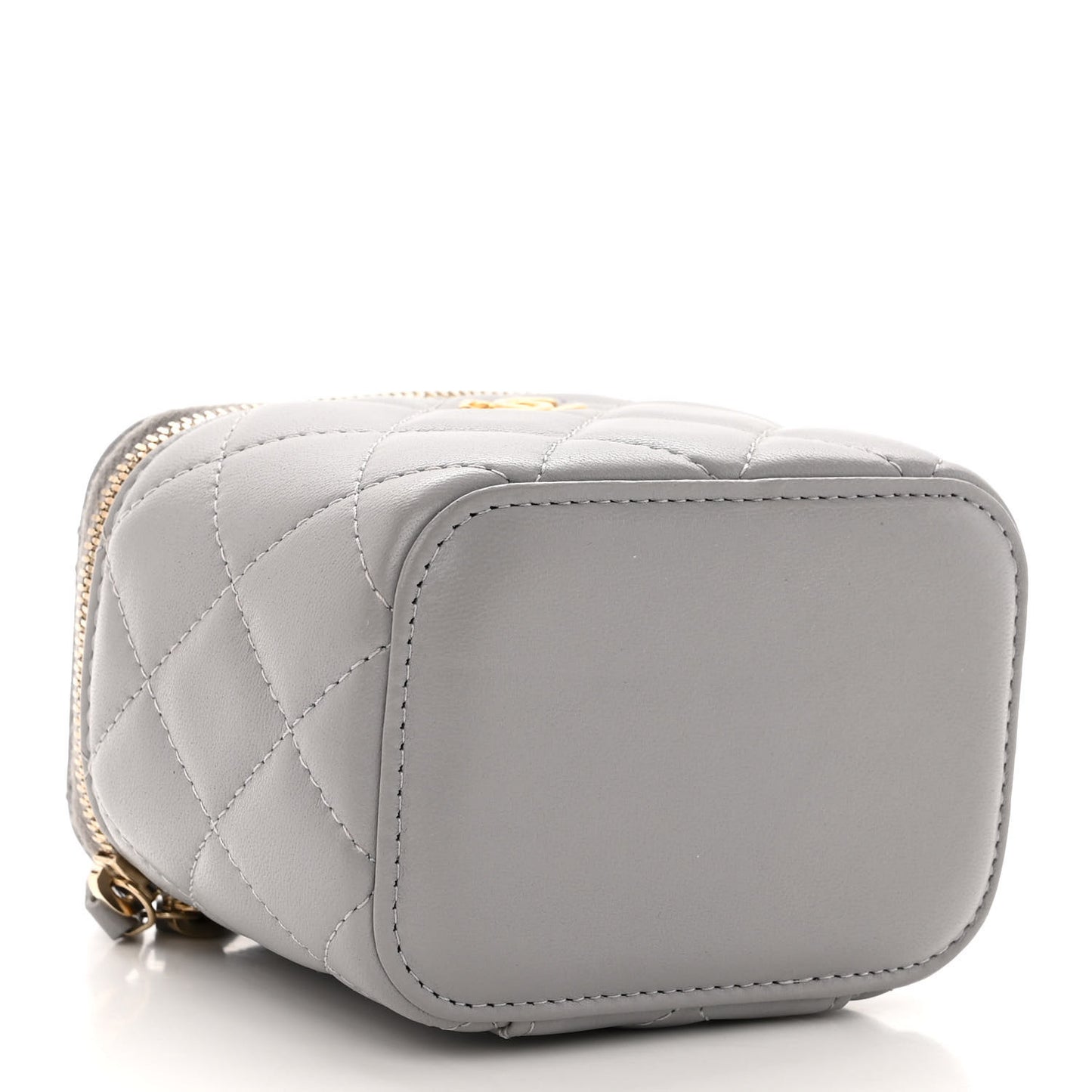 Lambskin Quilted Pearl Crush Mini Vanity Case With Chain Grey