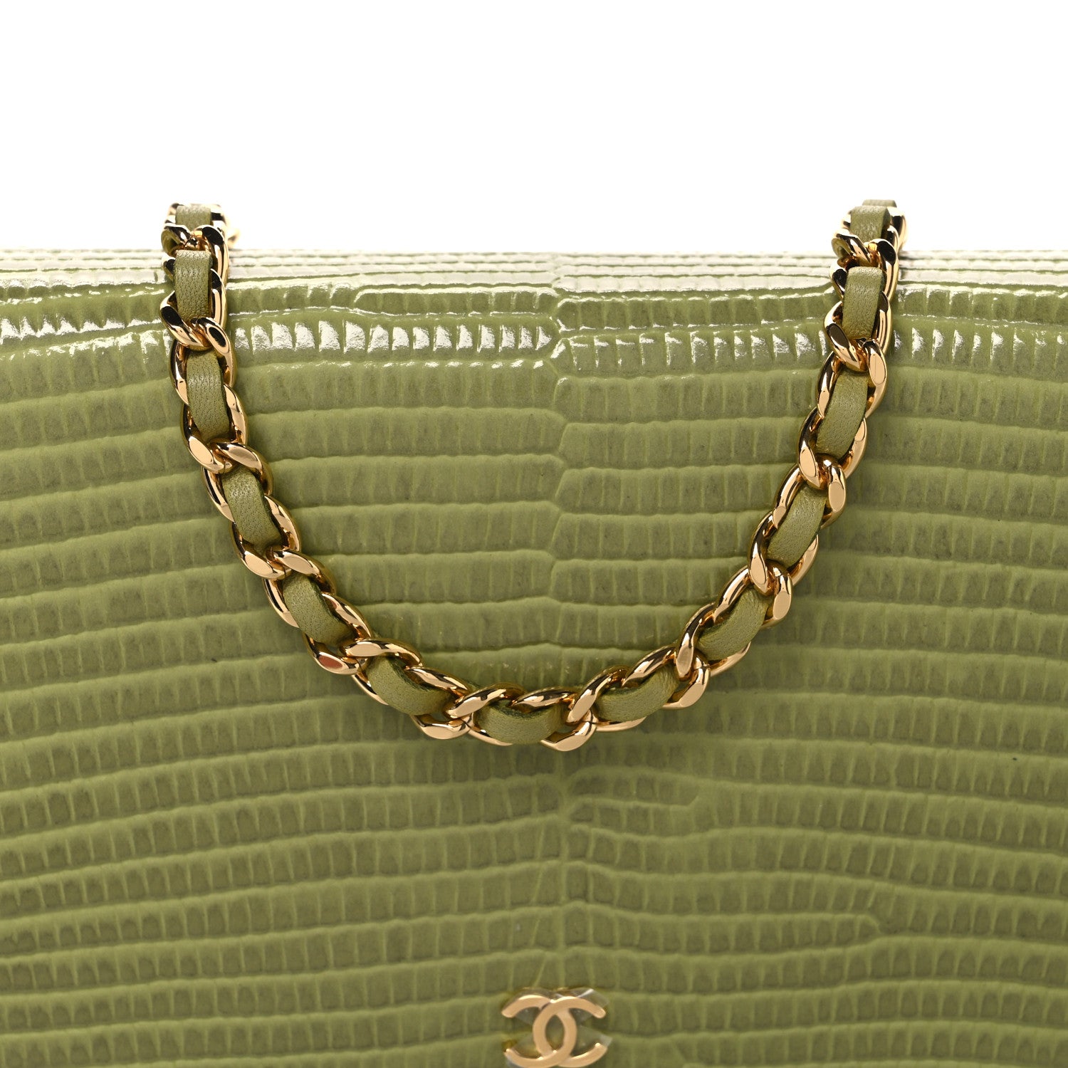 Chanel Shiny Lizard Wallet on Chain WOC Green 8 of 10