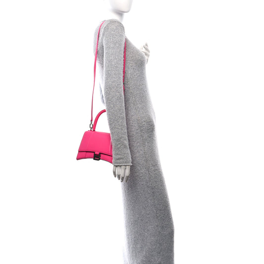 Shiny Box Calfskin Small Hourglass Top Handle Bag Acid Fuchsia