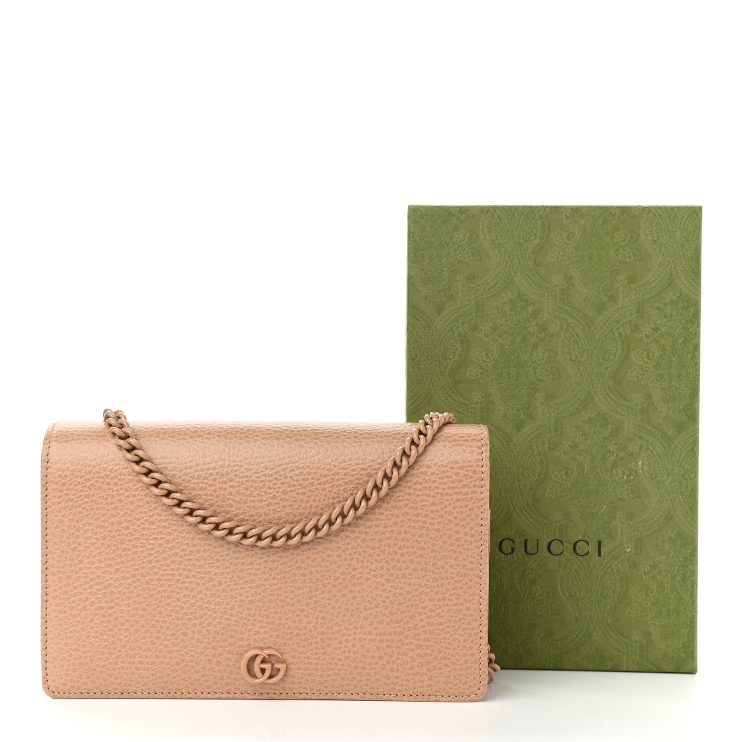 Gucci Dollar Calfskin Enamel Monochrome Mini GG Marmont Chain Wallet Camelia 11 of 11