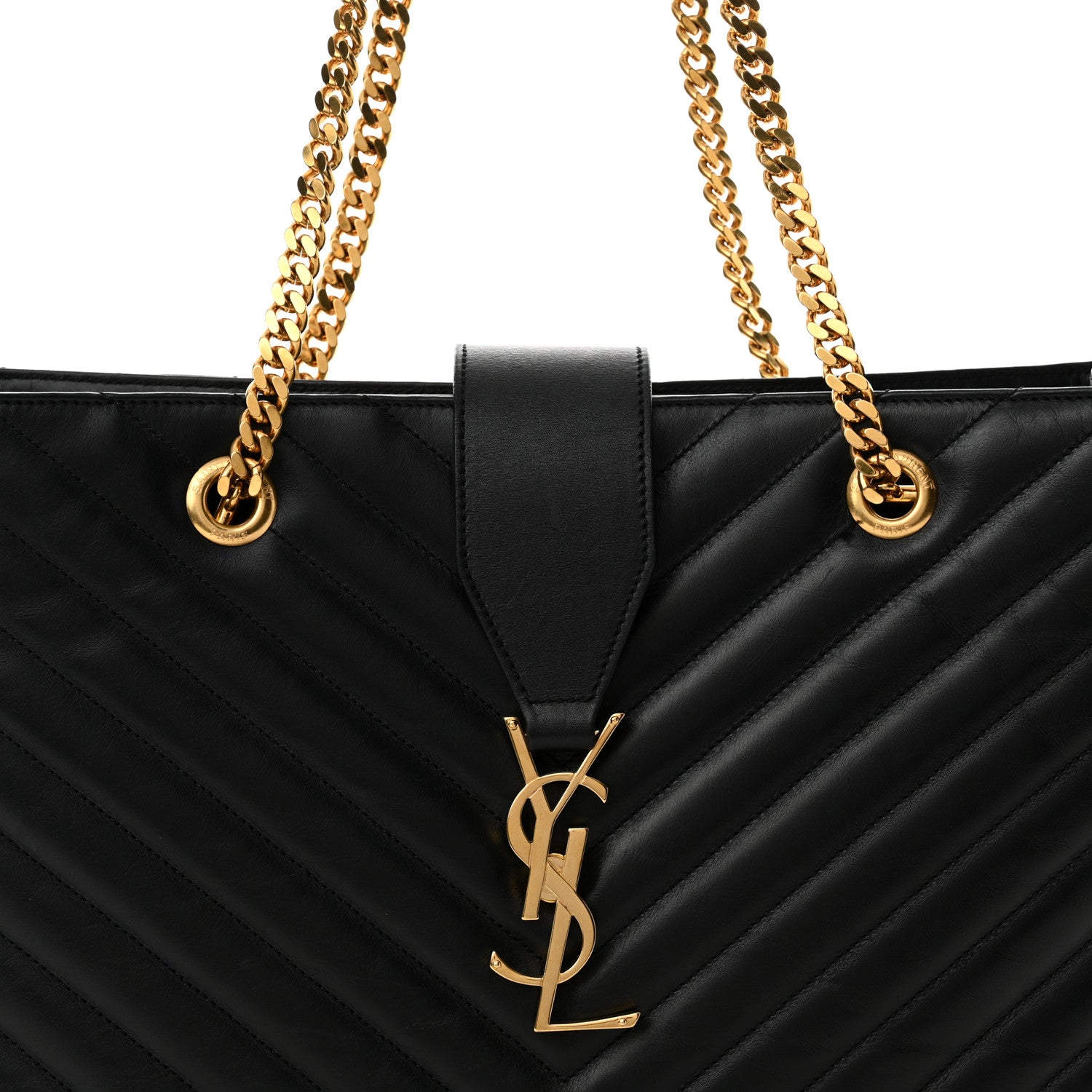 Saint Laurent Lambskin Matelasse Chevron Monogram Shopping Bag Black 8 of 11