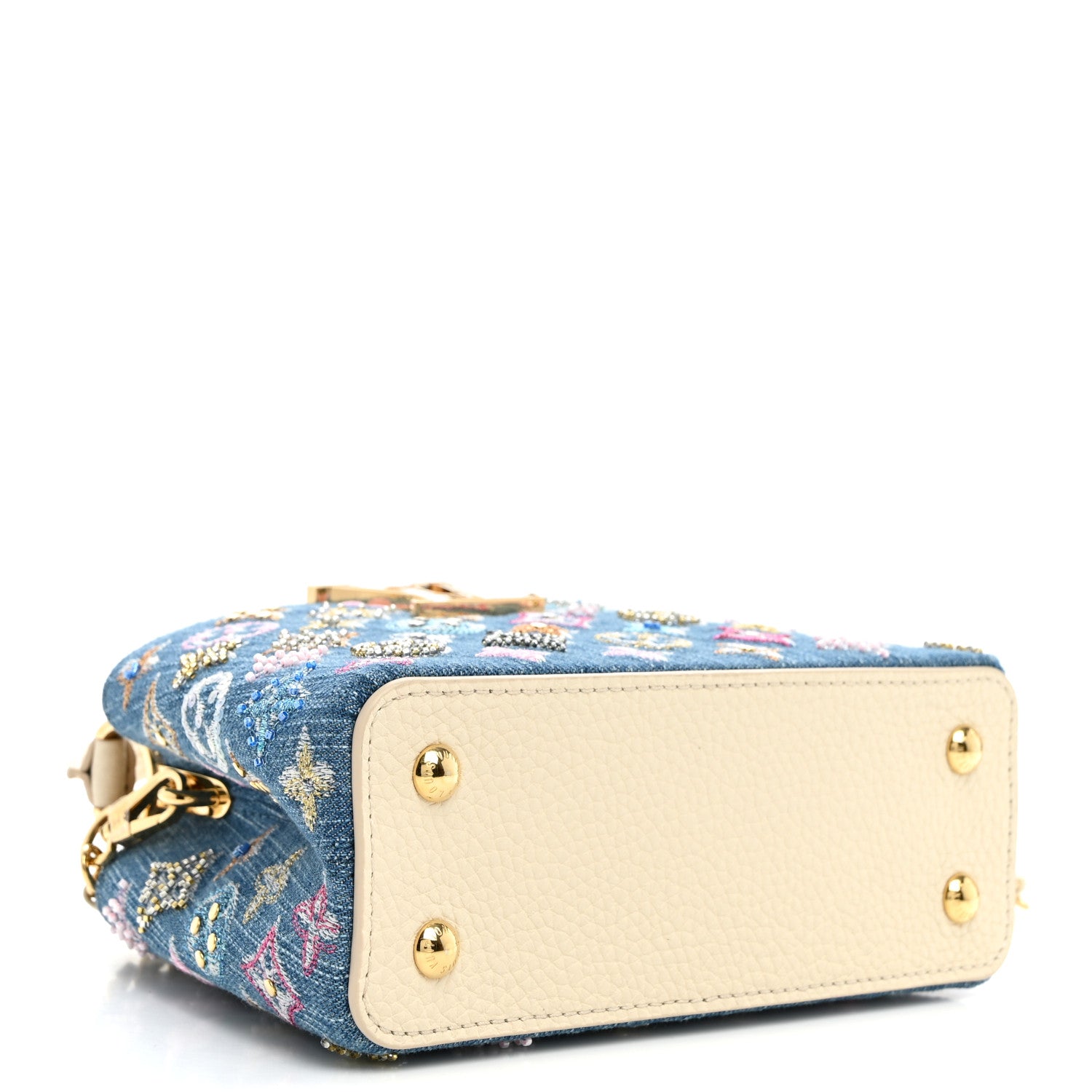 Louis Vuitton Denim Lurex Beaded Calfskin Capucines Mini Blue Cream 4 of 9