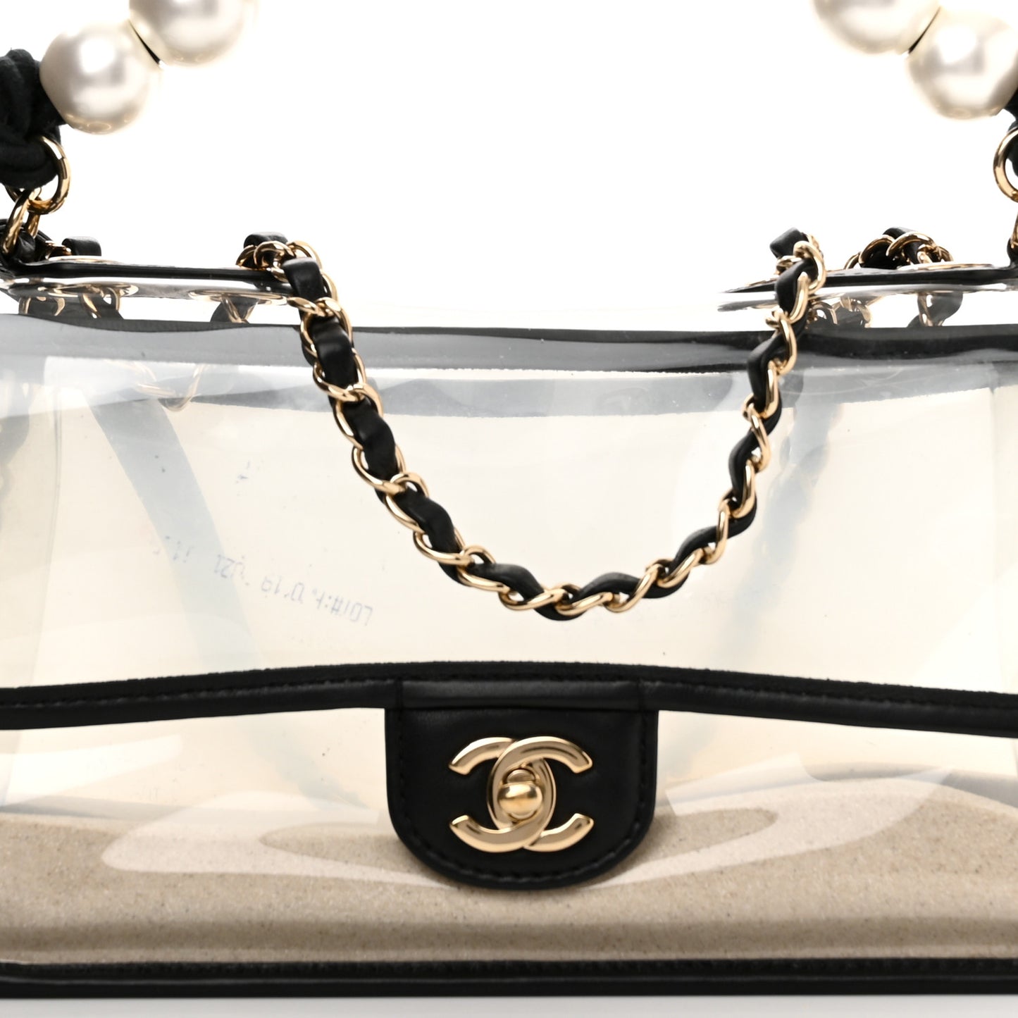 Lambskin PVC Sand By The Sea Flap With Pearl Strap Black