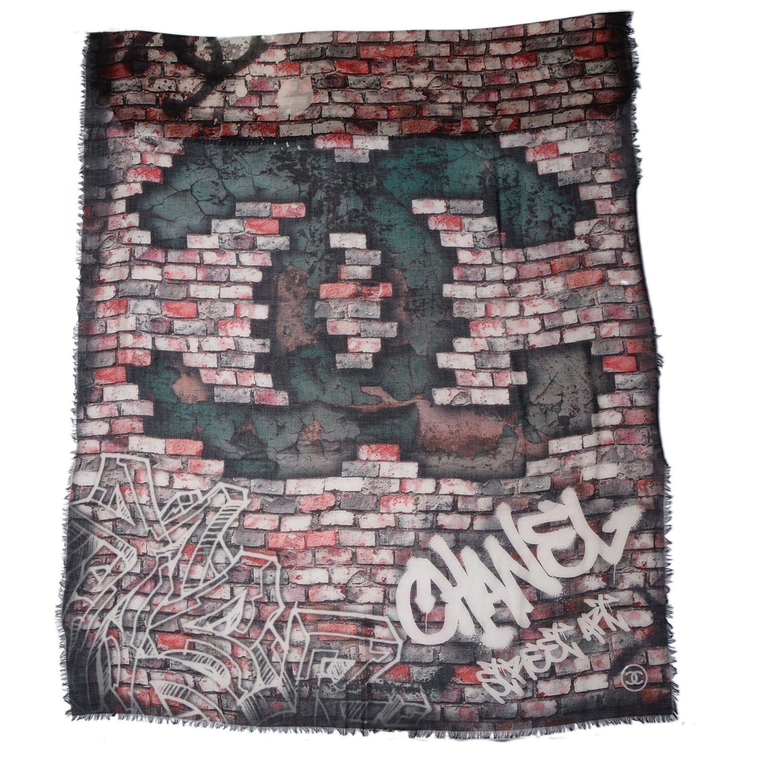 Chanel Cashmere CC Street Art Stole Red Black 5 of 6