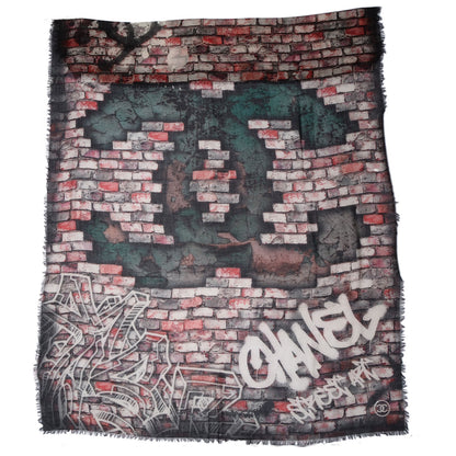 Chanel Cashmere CC Street Art Stole Red Black 5 of 6