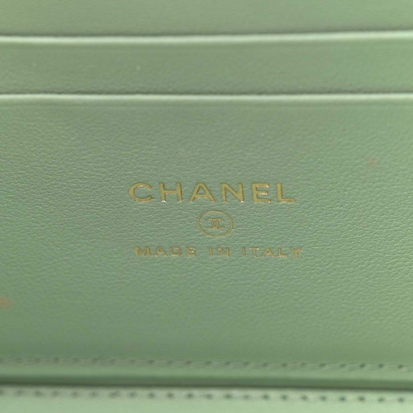 Lambskin Quilted Small Top Handle Vanity Case With Chain Lilac Light Green