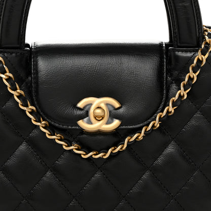 Chanel Shiny Aged Calfskin Quilted Nano Kelly Shopper Black 8 of 10