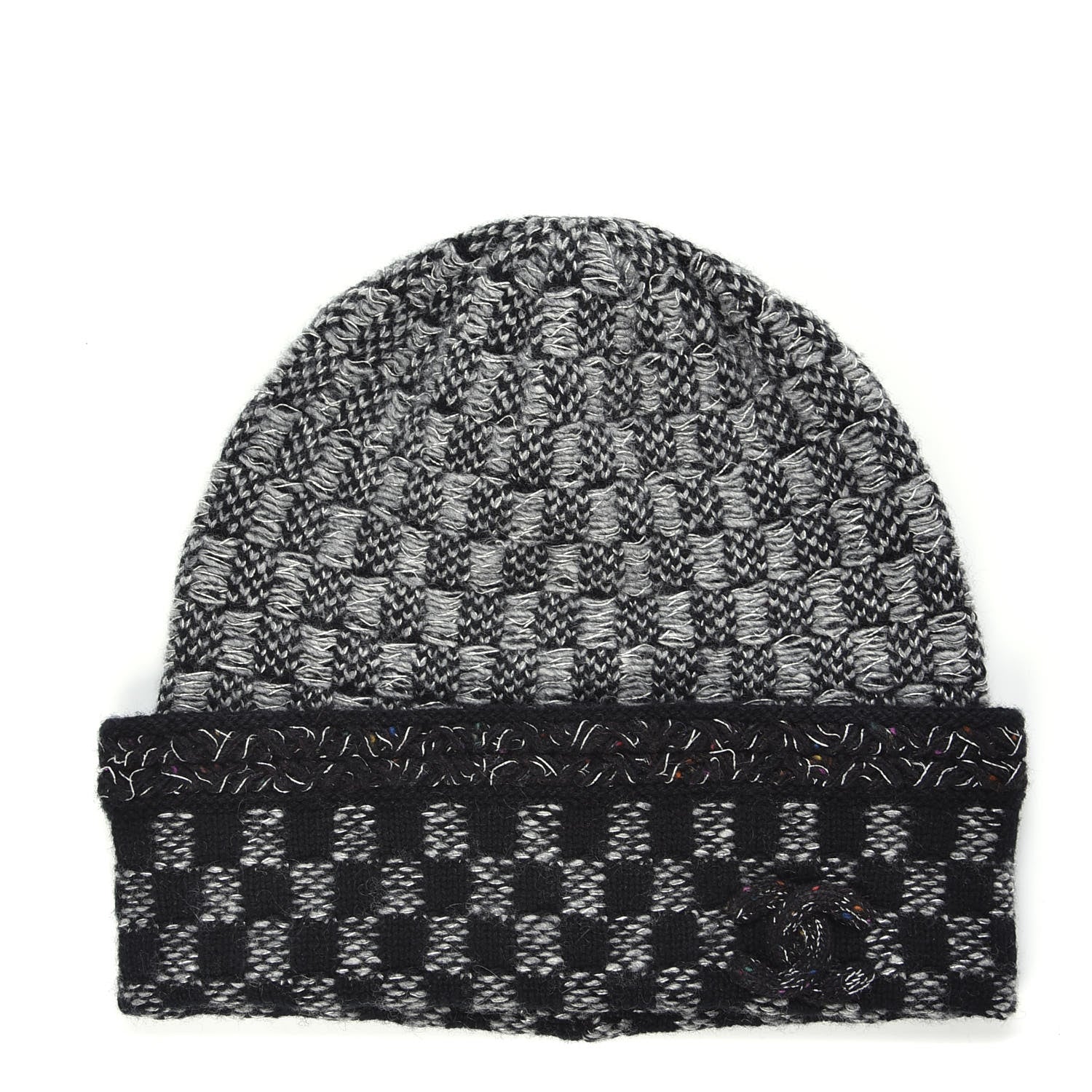 Chanel Cashmere Blend CC Beanie Hat Grey Black 1 of 3