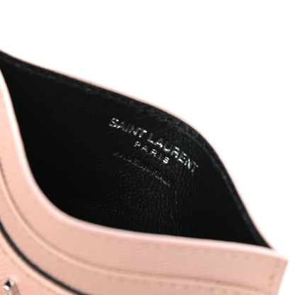 Saint Laurent Grain De Poudre Matelasse Chevron Monogram Credit Card Case Pale Pink 6 of 7
