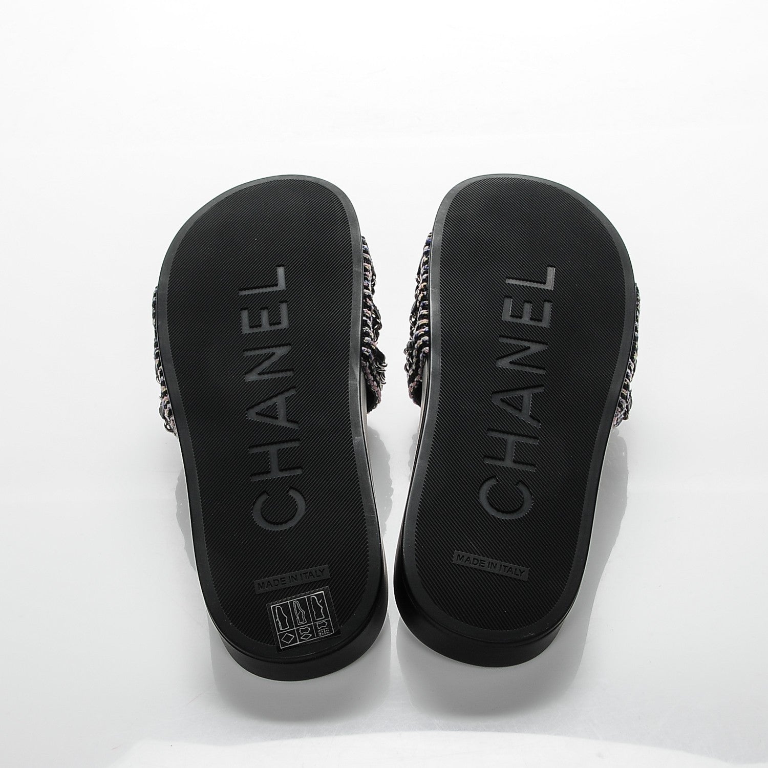 Chanel Tweed Lambskin Chain Flat Sandals 40 Black Multicolor 5 of 7