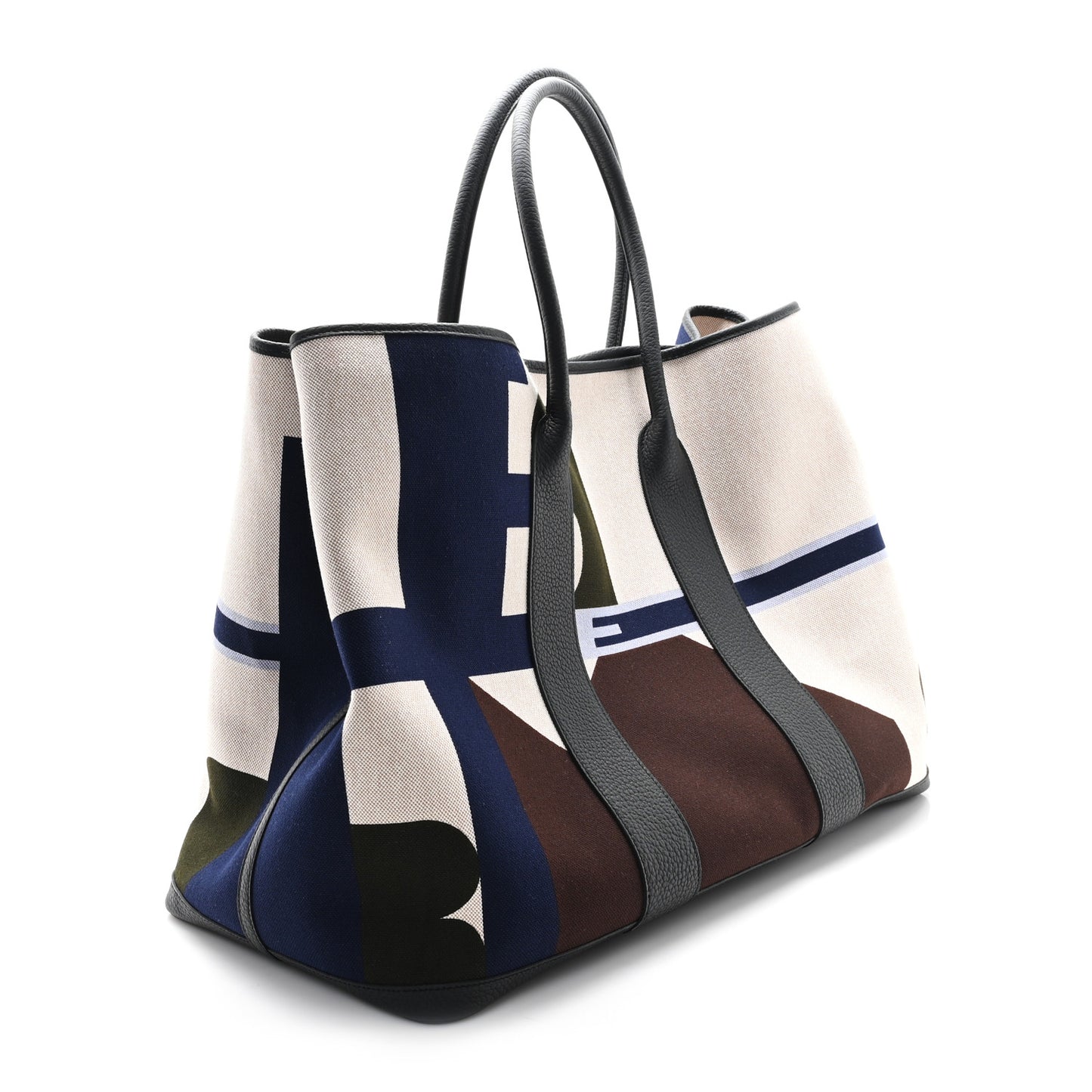 Toile H Plume Negonda Voyage Garden Party Tote 49 Bleu Indigo Ecru Beige Black
