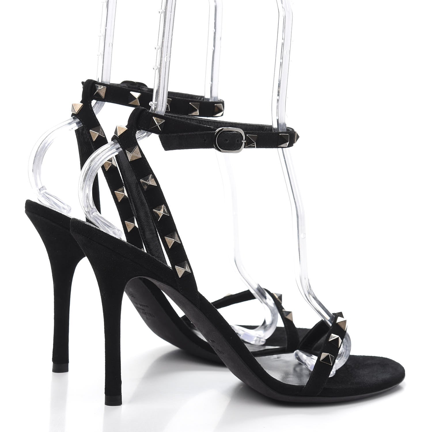 Valentino Garavani Suede Rockstud Ankle Strap 100mm Sandals 39.5 Black 4 of 8